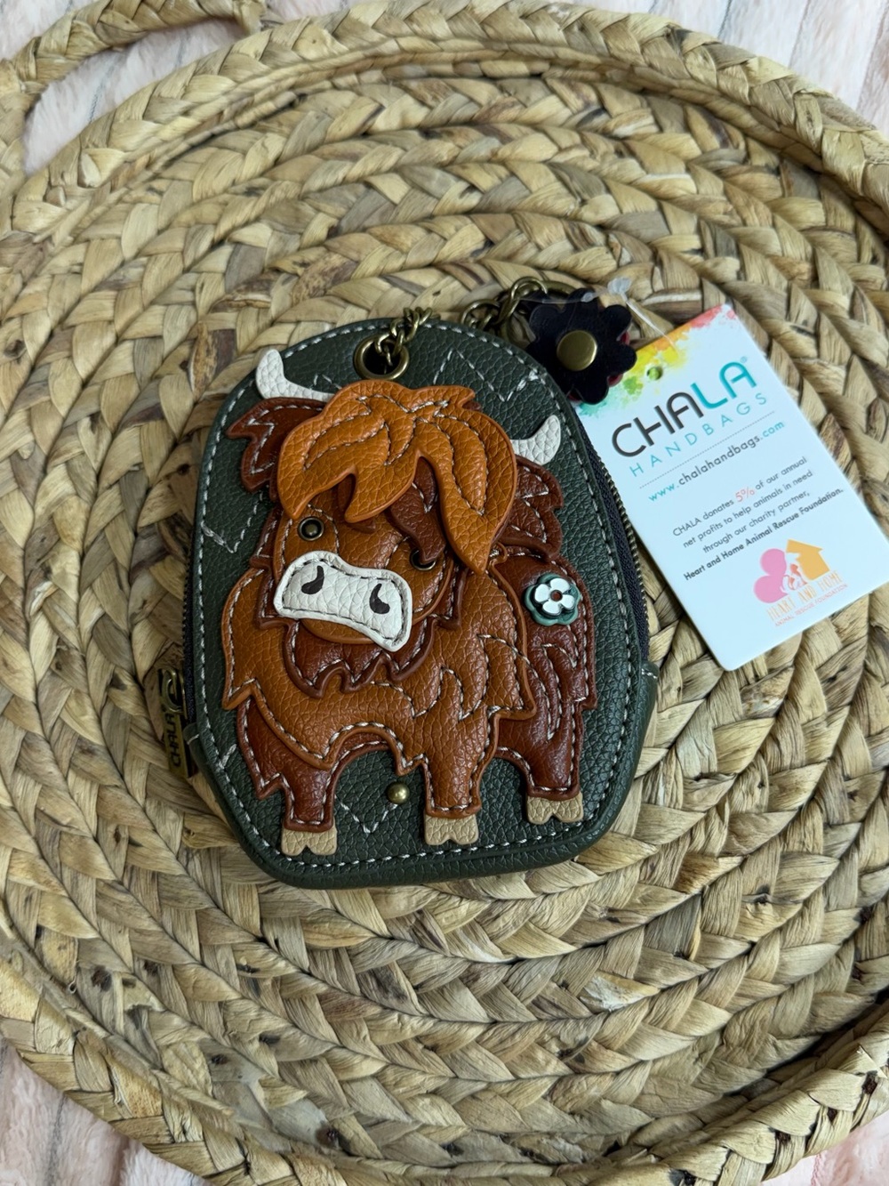 NWT CHALA Highland Cow Farm Mini coin Purse Keychain Wallet